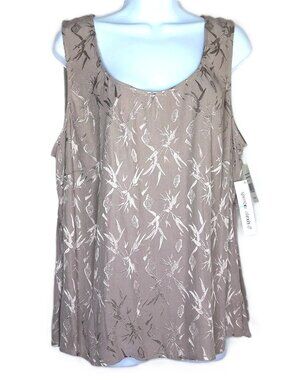 NWT Spencer Alexis Dressy Brocade Top Taupe Sleeveless Scoop Neck Rayon Plus 2X